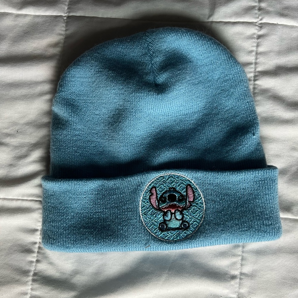 Blue Kids Beanie with Embroidered Stitch